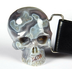 Fine Gemstone Mozambique Agate Carved Crystal Skull Belt with Sterling Silver #4702068