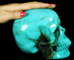 STUNNING COLLECTION HUGE 5.9" Turquoise Carved Crystal Skull Sculpture, Super Realistic