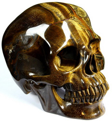 Awesome Flash Gemstone Lifesized 7.0" Gold Tiger Eye Carved Crystal Skull, Super Realistic