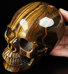 Amazing Flash Gemstone Huge 5.2" Gold Tiger Eye Carved Crystal Skull, Realistic