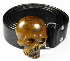 Tiger Iron Eye Carved Crystal Skull Buckle