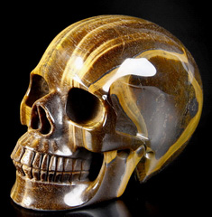 AMAZING FLASH Huge 5.2" Gold Tiger Eye Carved Crystal Skull, Realistic