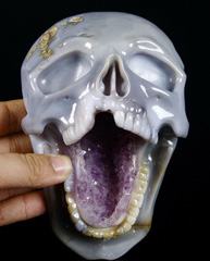Unique Huge 6.5" Amethyst Geode Agate Carved Crystal Skull