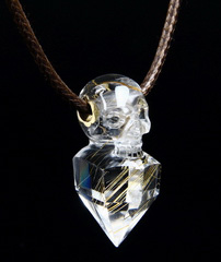 Amazing Gemstone Rutilated Quartz Rock Crystal Carved Crystal Skull Pendant with 18k Gold