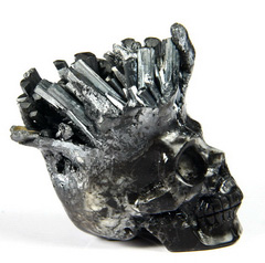 Mineral Specimen 1.7" Stibnite Carved Crystal Skull