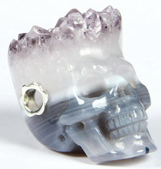 Nice Gemstone Amethyst Druse Agate Carved Crystal Skull Pendant with Sterling Silver