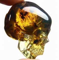 Amazing Gemstone 1.5" Dominican Blue Amber Carved Crystal Skull, Super Realistic