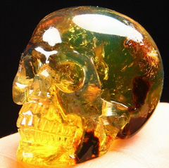 Amazing Gemstone Tiny 1.2" Dominican Blue Amber Carved Crystal Skull, Realistic