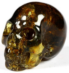 Gemstone Tiny 0.7" Dominican Blue Amber Carved Crystal Skull, Realistic