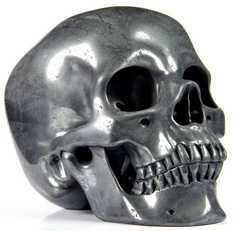 Huge 5.2" Hematite Carved Crystal Skull, Super Realistic