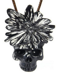 Nice Chrysanthemum Stone Carved Crystal Skull Pendant
