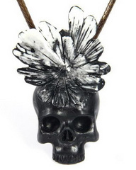 Chrysanthemum Stone Carved Crystal Skull Pendant