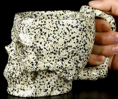 Huge 6.2" Dalmatian Jasper Carved Crystal Skull Coffee Mug, Cup
