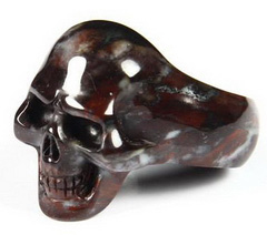 Size 9, Chinese Bloodstone Carved Crystal Skull Ring