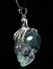 1.3" Fluorite Carved Crystal Skull Pendant With 925 Sterling Silver, Crystal Healing