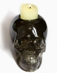 Huge 5.2" Smoky Quartz Rock Crystal Carved Crystal Skull, Candleholder
