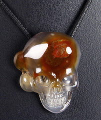 Gemstone Fire Agate Carved Crystal Skull Pendant