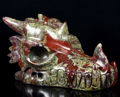 Huge 7.6" Dragon Blood Jasper Carved Crystal Dragpn Skull