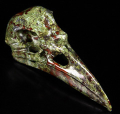 Huge 4.6" Dragon Blood Jasper Carved Crystal Raven Skull