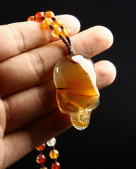 Carnelian Carved Crystal Skull Pendant with Agate Necklace