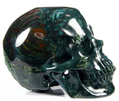 Huge 5.3" Indian Agate Carved Crystal Skull, Super Realistic