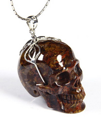 Gemstone Pietersite Carved Crystal Skull Pendant with Sterling Silver