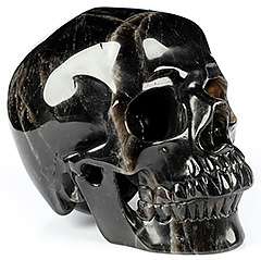 Huge 4.9" Black Quartz Carved Crystal Skull, Super Realistic