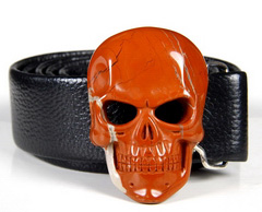 Gemstone Red Jasper Carved Crystal Skull Belt with Sterling Silver