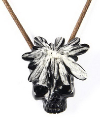 Nice Chrysanthemum Stone Carved Crystal Skull Pendant