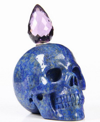 2.7" Lapis Lazuli Carved Crystal Skull Perfume Bottle