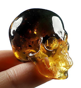 Gemstone 1.7" Dominican Blue Amber Carved Crystal Skull, Super Realistic