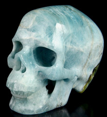 Gemstone Huge 5.7" Aquamarine Carved Crystal Skull, Super Realistic