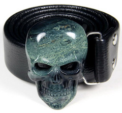 Kambaba Jasper & 925 Sterling Silver Carved Crystal Skull Belt,925 Sterling Silver rhodium plated