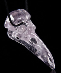 Gemstone 2.2" Amethyst Carved Crystal Raven Skull Pendant