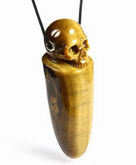 Amazing Flash Gemstone Gold Tiger Eye & 925 Sterling Silver Carved Crystal Skull Pendant with 925 Sterling Silver