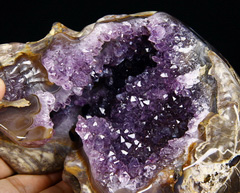 Amazing Amethyst Geode Lifesized 7.3" Dinosaur Egg Agate Carved Crystal Skull Sculpture