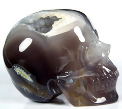Unique Huge 4.6" Grey & White Agate Carved Crystal Skull