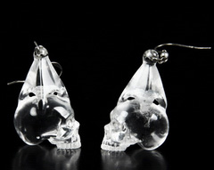 Quartz Rock Crystal Carved Crystal Skull Earrings