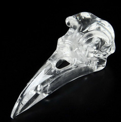 Huge 4.7" Quartz Rock Crystal Carved Crystal Raven Skull