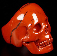 Size 9 1/2, Red Jasper Carved Crystal Skull Ring