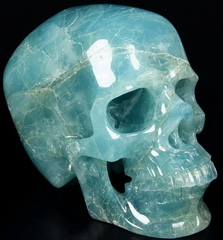 Amazing Gemstone Lifesized 7.9" Aquamarine Carved Crystal Skull,Super Realistic