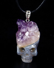 1.5" Amethyst Carved Crystal Skull Pendant With 925 Sterling Silver, Crystal Healing