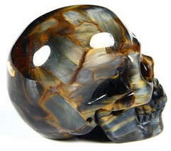 0.9" Blue, Gold & Red Pietersite Carved Crystal Skull, Realistic, Crystal Healing