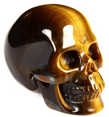 Amazing Flash Gemstone 1.9" Gold Tiger Eye Carved Crystal Skull, Realistic