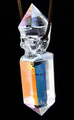Nice Aura Quartz Rock Crystal & 925 Sterling Silver Carved Crystal Skull Pendant with 925 Sterling Silver