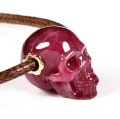 Gemstone Ruby Carved Crystal Skull Pendant with 18K gold