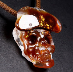Gemstone Fire Agate Carved Crystal Skull Pendant