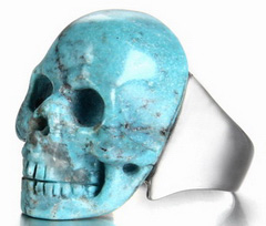 Gemstone Size 8 1/2, Turquoise Carved Crystal Skull Ring with Sterling Silver