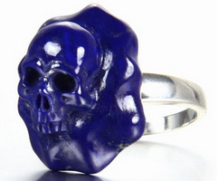Gemstone Size 8 1/2, Lapis Lazuli & 925 Sterling Silver Carved Crystal Skull Ring with 925 Sterling Silver