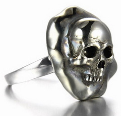 Size 8 1/2, Pyrite Carved Crystal Skull Ring with Sterling Silver